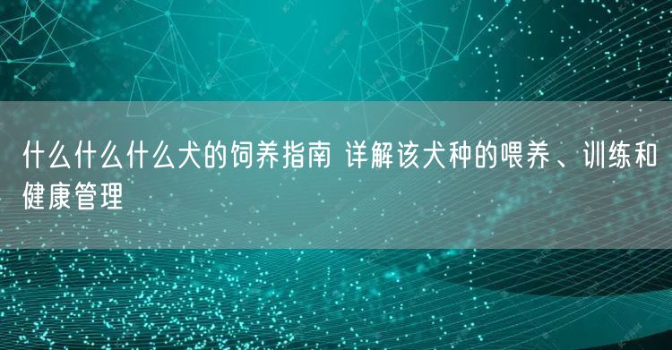 什么什么什么犬的饲养指南 详解该犬种的喂养、训练和健康管理