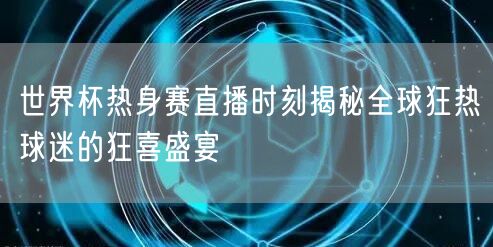 世界杯热身赛直播时刻揭秘全球狂热球迷的狂喜盛宴