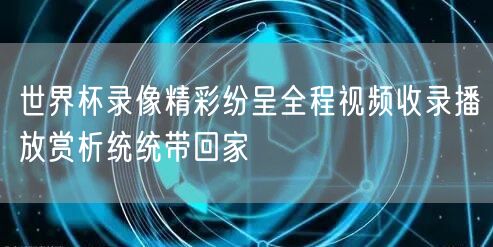 世界杯录像精彩纷呈全程视频收录播放赏析统统带回家