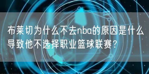 布莱切为什么不去nba的原因是什么导致他不选择职业篮球联赛？