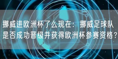 挪威进欧洲杯了么现在：挪威足球队是否成功晋级并获得欧洲杯参赛资格？