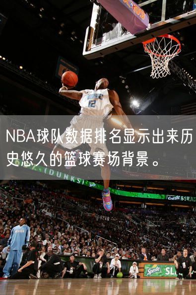 NBA球队数据排名显示出来历史悠久的篮球赛场背景。