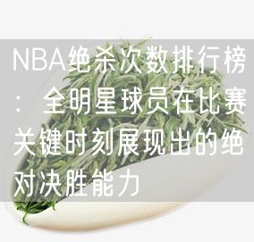 NBA绝杀次数排行榜：全明星球员在比赛关键时刻展现出的绝对决胜能力